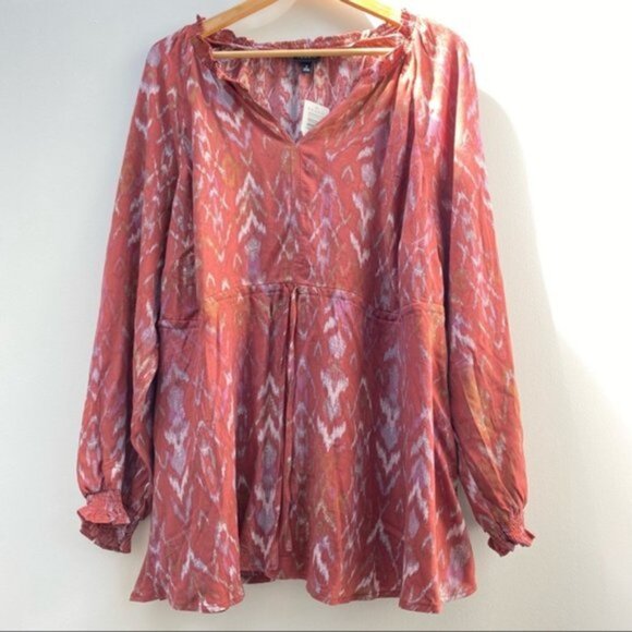 NWT Torrid Red Ikat Gauze Peasant Blouse‎ - Picture 4 of 8